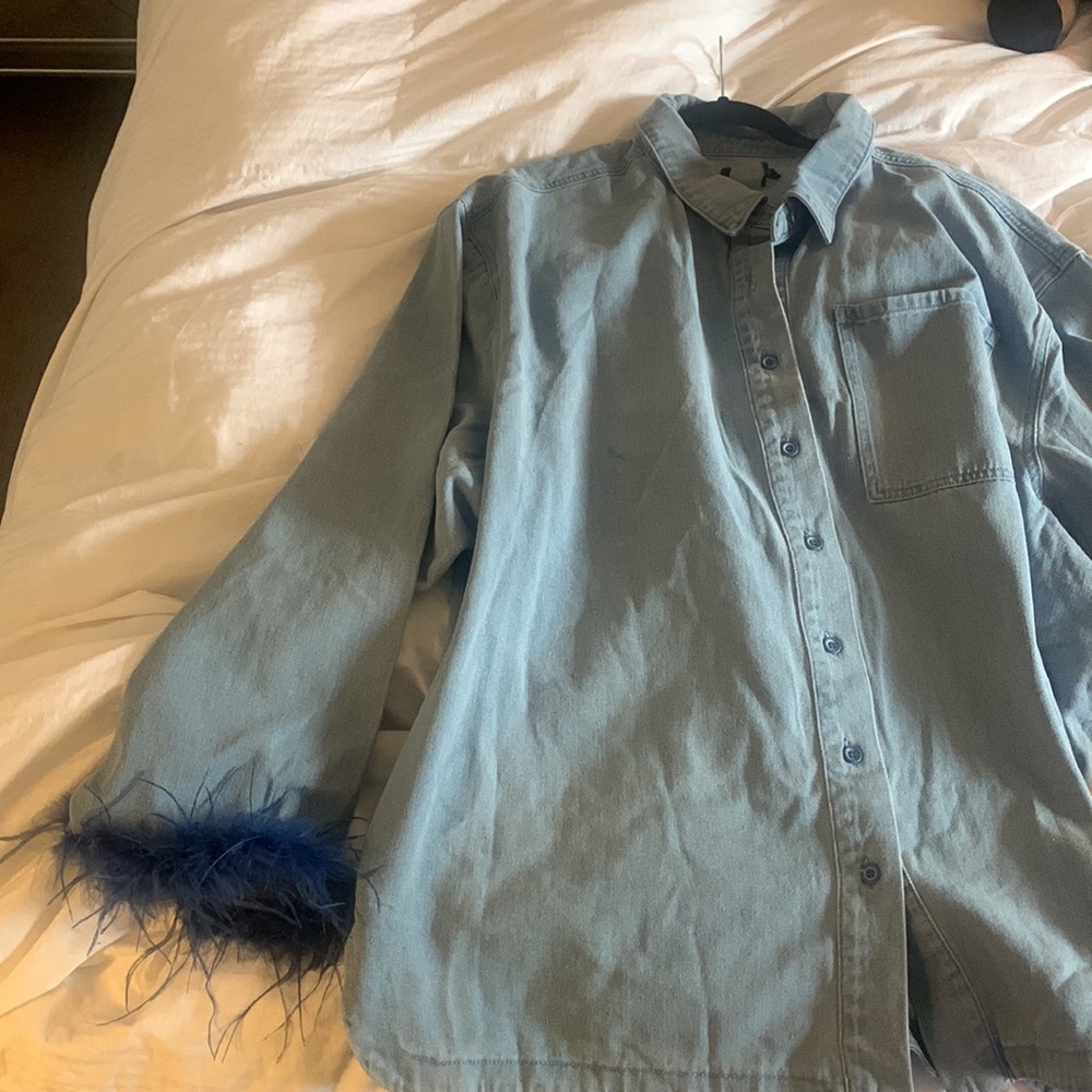 ASOS curve chambray Jean shirt with fur cuffs